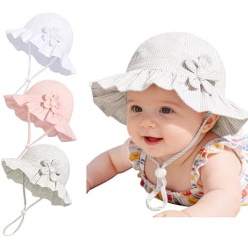 Baby Girl Wide Brim Bucket Hats with UPF 50+ Outdoor Adjustable Beach Hat with Sun Hat