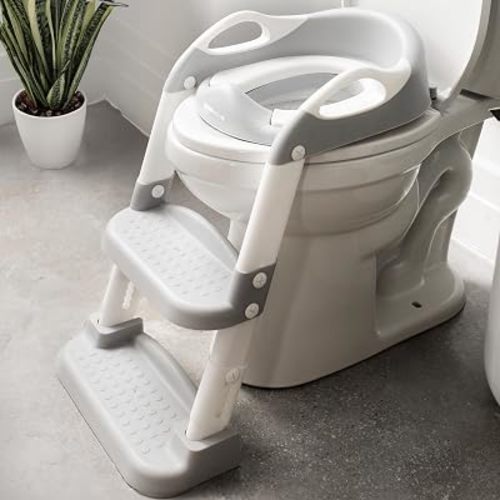 Jool Baby Potty Training Seat with 2 Step Ladder for Toddlers - Splash Guard, Adjustable Height (Gray)