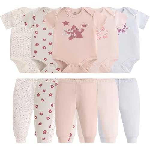 Baby Newborn Layette 10-Piece Clothing Sets Soft Cotton Bodysuits Pants Sets for Baby Boys Girls Toddler Unisex
