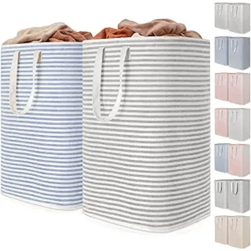 Lifewit 2 Pack Laundry Basket 80L Each, Collapsible Clothes Hamper with Reinforced Handles, Freestanding Waterproof Design for Bedroom and Laundry Room, Grey&Blue 160L Total