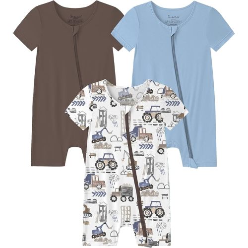 Jimonda Baby Boy Romper 3 Pack Baby Girl Short Sleeve Pajamas 2 Way Zipper Summer Newborn Clothes Unisex Summer Outfits