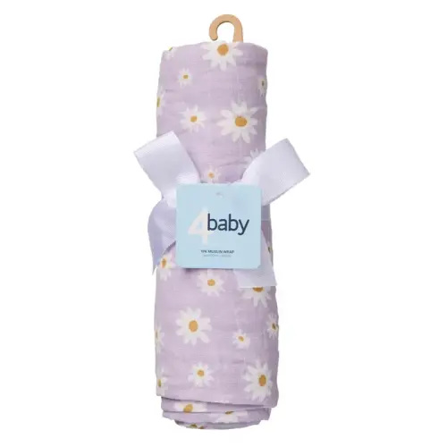 4Baby Muslin Wrap Daisy 1Pk Lilac | Baby Bunting AU