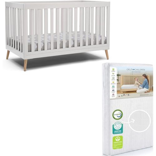 Delta Children Essex 4-in-1 Baby Crib & Mattress, Bianca White/Natural