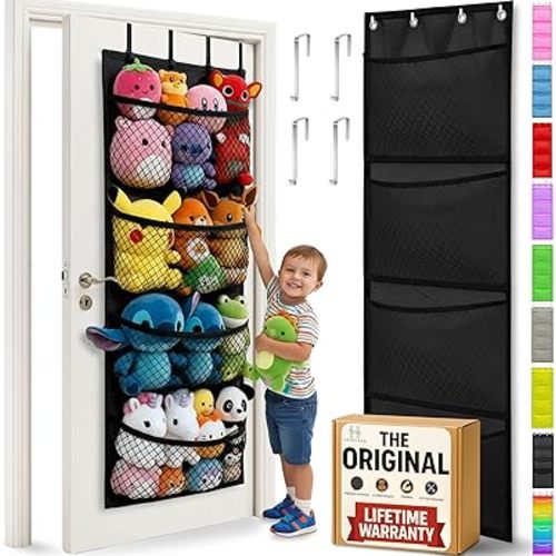 Honeyera The Original Stuffed Animal Storage (Patented) - Over Door Organizer for Stuffies, Toy Plush/Hammock Baby Hanging Storage Net Big Girls Toddler Large Bag Animals (Black)