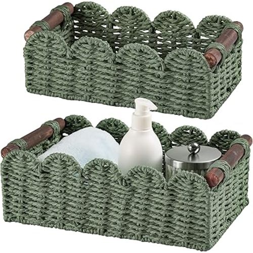 Storage Basket Wicker Baskets for Organizing Toilet Paper Storage Basket for Toilet Tank Top,Green