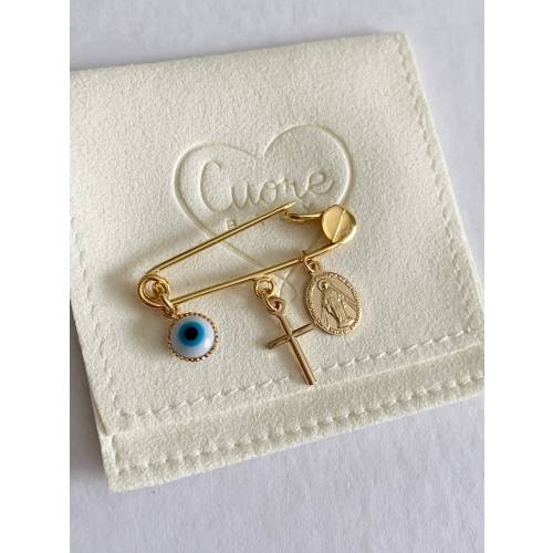 24K Gold Baby safety pin. Evil eye baby safety pin. Gold plated baby safety pin. Stroller pin. evil eye for baby protection. baby brooch pin