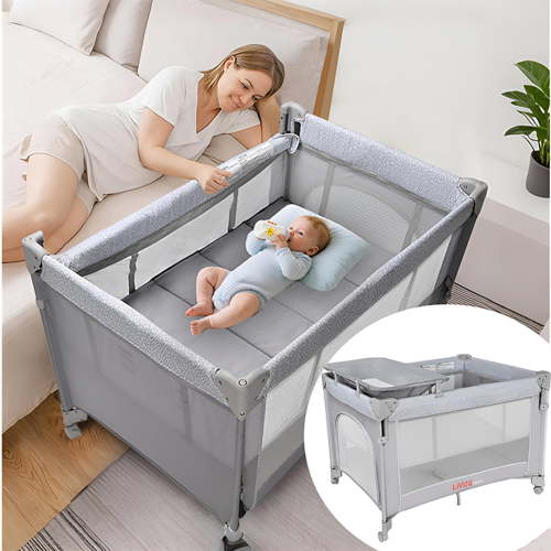 Baby Beside Sleeper, 4 in 1 Foldable Baby Playard, Baby Bassinet with Diaper Changing Table, Bedside Bassinet Crib Sleeper, Height Adjustable for One Rail - Walmart.ca