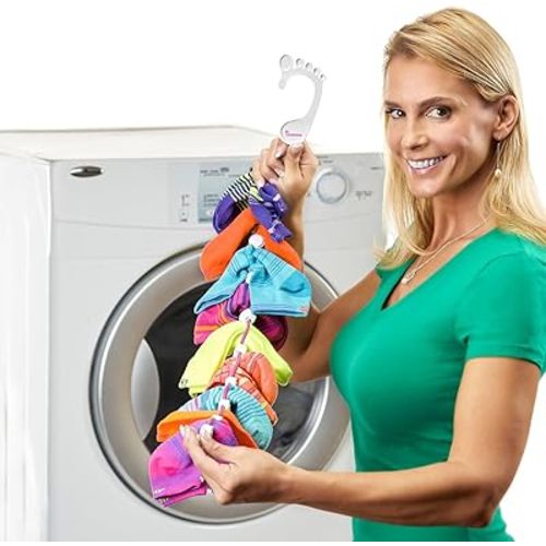 2 Pack Sock Laundry Tool, Organizer, Easy Clips & Locks Paired Socks without Ties, Bags or Dividers (Pink)