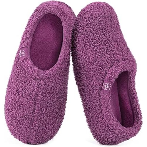 HomeTop Women's Fuzzy Curly Fur Memory Foam Loafer Slippers with Polar Fleece Lining