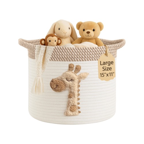 Giraffe Nursery Storage Basket: Large Cotton Rope Toy Organizer