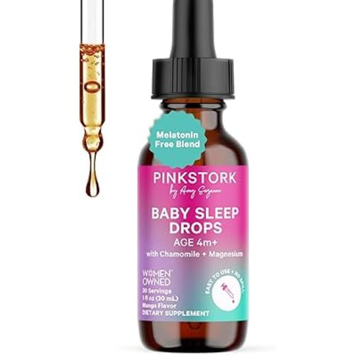 Pink Stork Baby Sleep Drops, Naturally Support Sleep Without Melatonin for Infants, Toddlers, and Kids, Aid Sleep with Chamomile and Magnesium, Baby Essentials for Bedtime, 1 oz, 30 Servings