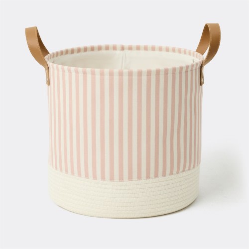 Openook Round Fabric Basket - Pink Stripe