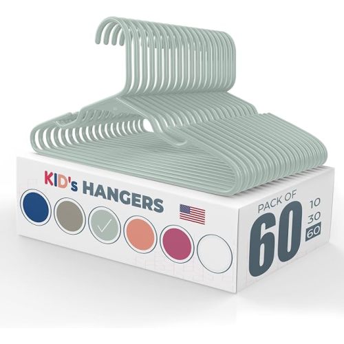 Plastic 12” Kids Hangers 50 Pack (60 Count) – Made in the USA – 5lb Capacity Baby & Toddler Clothes Hangers with Notches & Reinforced Edges – Fits Children’s Sizes Up to 8 – Mint