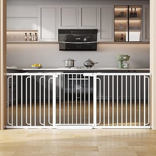 Extra Wide Baby Gate with Door 70-85.7 Inch Pressure Mounted, Auto Close Child Baby Gates for Doorways No Drill, Walk Through Dog Gate Indoor for The House, White