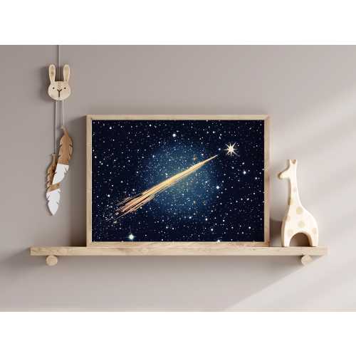 Shooting Star Print, Space Print, Outer Space Poster, Boys Room Space Art, Kids Room Decor, Colorful Playroom Stars Decor, Blue Nursery Art
