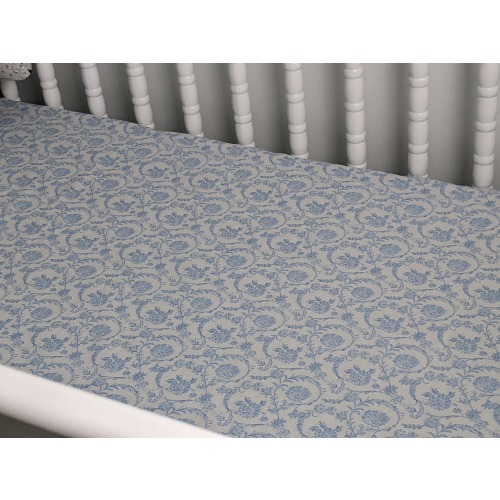 Fitted Crib Sheet Blue and White Chinoiserie Cotton