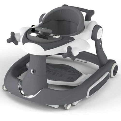 Kinder King 5-in-1 Baby Activity Walker, Convertible Push & Sit-in Walker with Adjustable Height, Foldable, Stable Design, Gray