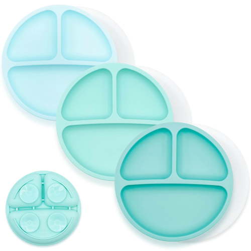 WeeSprout Suction Plates with Lids for Babies & Toddlers, 100% Silicone, Dinnerware Stays Put, 3-Pk