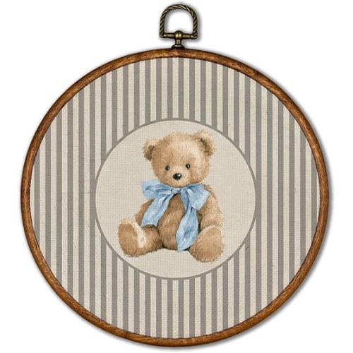 KSDUT Vintage Bear Neutral Baby Round Wall Art Decor 10"x10"