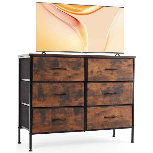 CONCETTA 6-Drawer Fabric Dresser Storage Chest for Bedroom, Closet, Storage Furniture for Adults, Rustic Brown