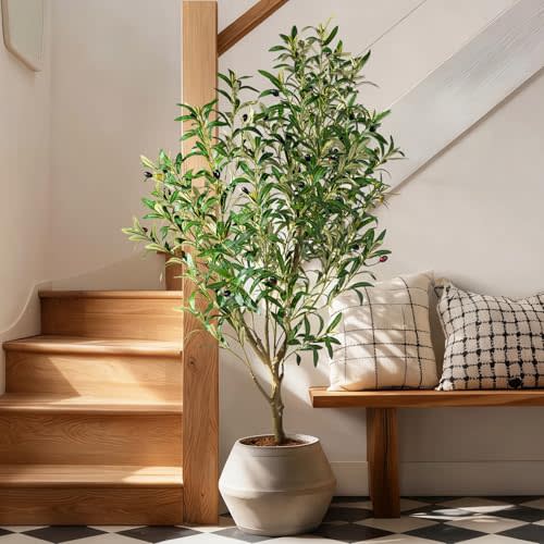 Small Artificial Olive Tree Faux Trees Indoor Outdoor Realistic Floor Plant Fake Plants for House Modern Home Living Room Master Bedroom Office Front Porch Decor Outside Patio para decoracion