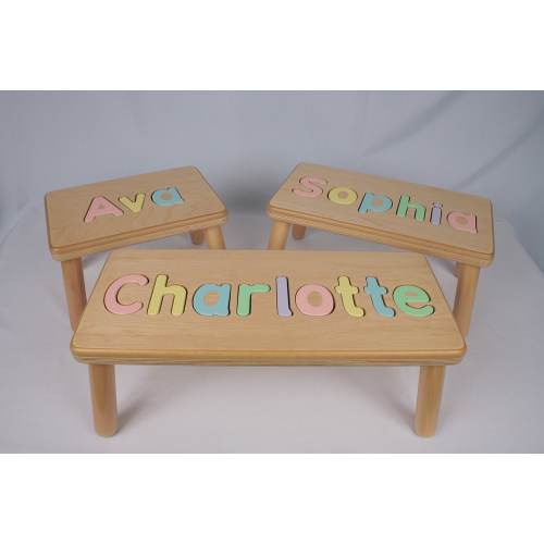 Name Puzzle Step Stool Bench -  Birthday Gift - Wood - Personalized Puzzle -Kids Stool or Bench -  Made in USA