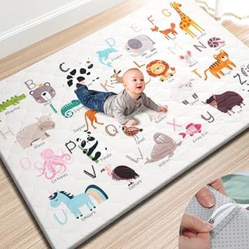 TINYHARBO Premium Foam Baby Play Mat 74" x 50" – Removable & Machine Washable Cover, Extra Thick Padding Playpen Mat, Non-Slip Crawling Mat, Easy to Clean for Infants, Toddlers & Babies