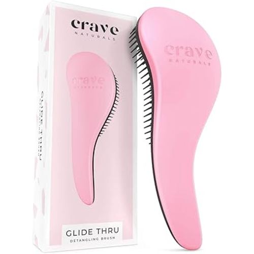 Crave Naturals Glide Thru Detangling Brush For Natural, Curly, Straight, Wet or Dry Hair - Gentle Detangler Brush Styling Tool for Adults, Kids, Toddlers and Little Girls - 7.5 x 3 in, Pink