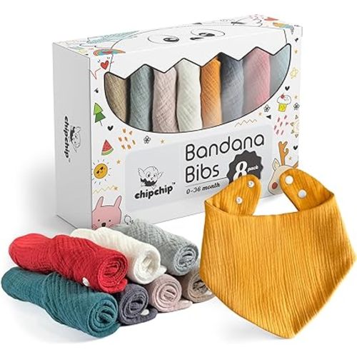 Baby Bibs for Drooling and Teething, 8-Pack Bandana Muslin Bibs, 100% Cotton Bibs for Baby Girl, Bibs for Boys