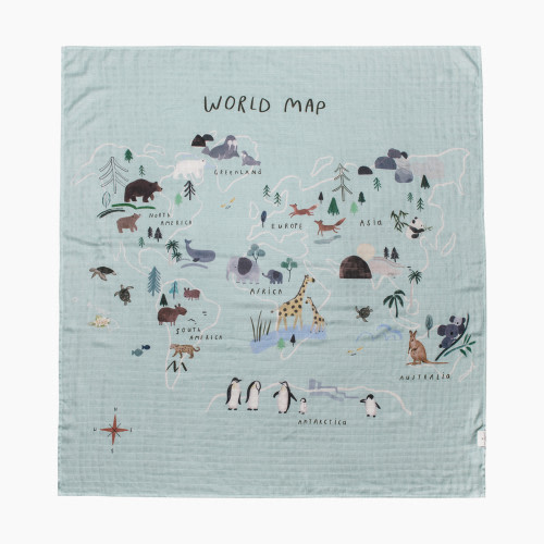 Loulou Lollipop Muslin Swaddle - World Map