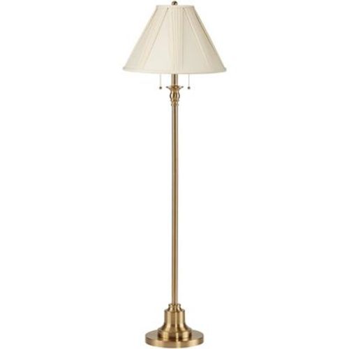 360 Lighting Dyna Traditional 58" Tall Standing Floor Lamp Skinny Pole Pull Chain Gold Antique Brass Finish Living Room Pleated White French Shade