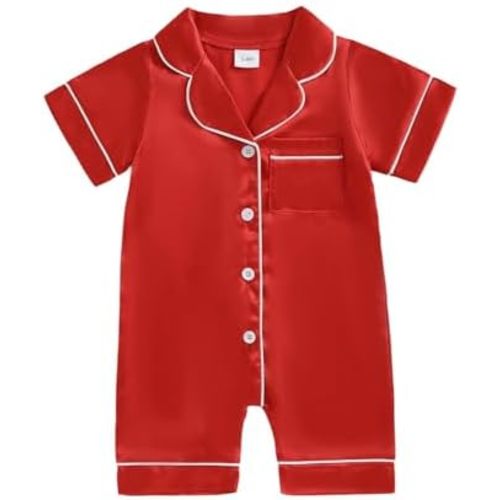 FULA-bao Newborn Baby Girl Christmas Silk Pajamas Feather Trim Long Sleeve Button Up Candy Cane Santa Bow Satin Pjs