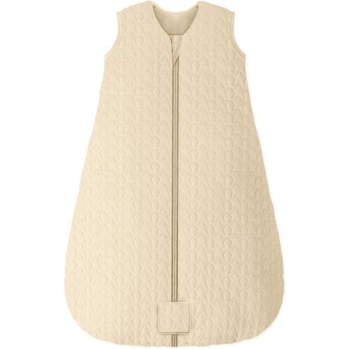 Baby Sleep Sack 0-6 Months TOG 2.5 Winter Baby Wearable Blanket, 100% Cotton Fabric Newborn Infant Sleeping Sack 2-Way Zipper Quilted Baby Sleep Bag, Warm Soft Apricot