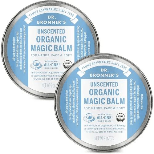 Dr. Bronner's - Organic Magic Balm - Baby Unscented, Made with Organic Beeswax & Hemp Oil, Moisturizes & Soothes Hands, Face & Body (2 oz, 2-Pack)