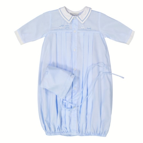 Train Pleated Take Me Home Gown with Hat | Feltman Brothers