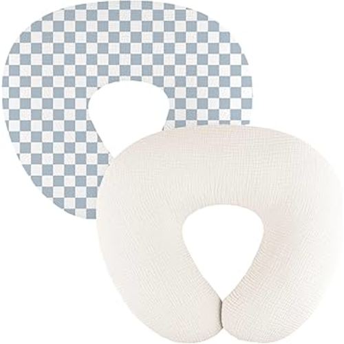 2-Pack Muslin Nursing Pillow Covers, Breathable 100% Cotton Breastfeeding Pillow Slipcovers for Standard Nursing Pillows, Soft Covers for Baby Girls and Boys with Zipper