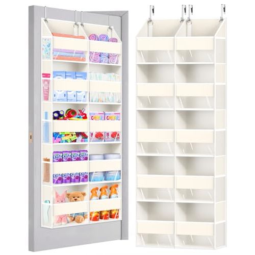 Heavy Duty Over The Door Organizer 5 Tiers, Extra Large Behind Door Storage of 10 Big Front & 10 Mesh Pockets, 80lb Weight Capacity, Doors Organizer Hanging for Closet Bathroom Bedroom Nursery, Beige