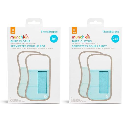 Munchkin® TheraBurpee: 4 Pack Burp Cloths with Built-in Pockets, for use with Colic & Fever Rescue Kit, 1 Blue, 1 Mint,2 Count (Pack of 1)