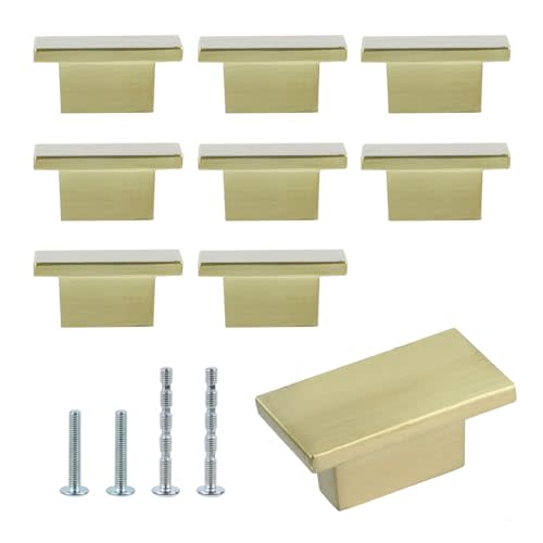 Mcredy Drawer Knobs, Zinc Alloy Rectangle Brushed Gold Cabinet Pulls, 8Pcs | Dual-Hole Design, 0.63in/16mm Hole Distance, with Screws, Modern Style, for Furniture Closet Dresser
