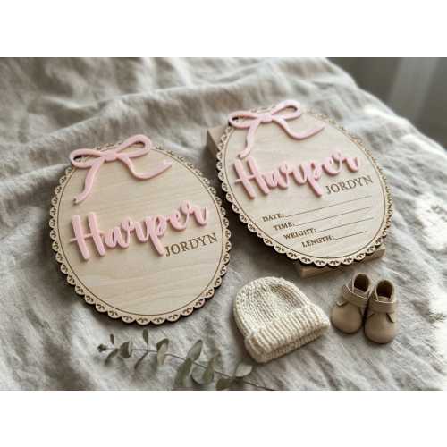 Personalized Wooden Baby Birth Announcement Sign | Daisy Flower Design