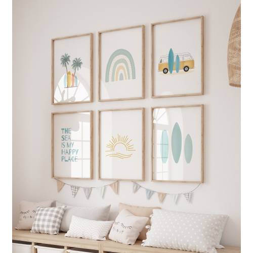 Surfboard Wall Art, Surf Nursery, Surf Nursery Decor, Ocean Theme Nursery, Surf Poster, Surfboard Print, Toddler Boy Nursery, Set of 6