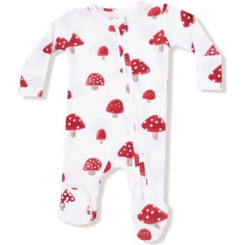 Painterly Mushrooms Print Zip Footie, 6-9M