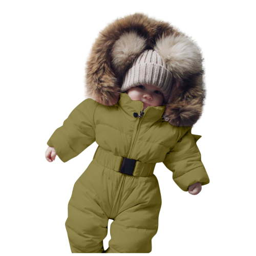 FUZHIQ Newborn Baby Snowsuit Toddler Girl Winter Thick Warm Hooded Jumpsuit Infant Romper Zipper Down Coat Outerwear for 9-12 Months