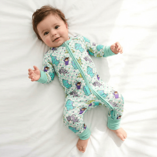 Monster Plaid Green Baby Bamboo Zipper Romper Pajamas | MIOZING