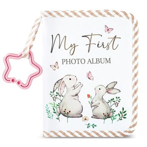 Baby's My First Family Album Soft Photo Cloth Book Rabbit My First Book of Photos Baby Memory Album Gift Holds 4x6 Pictures for Babies Newborn Toddler & Kids Girls Baby Shower