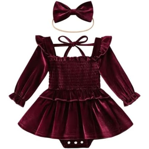 Baby Girl Velvet Romper Dress Newborn Infant Long Sleeve Clothes