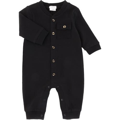 Caviar Black French Terry Romper, 6M