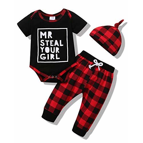 Baby Boy Clothes Newborn Boy Outfit Infant Letter Print Romper Long Pants Set Hat 3PC Toddler Clothe