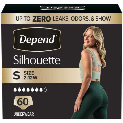 Depend Silhouette Women’s Incontinence & Postpartum Bladder Leak Underwear, S, 60 Count HSA/FSA Eligible