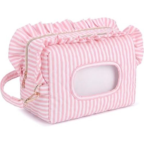 Aliceset Pink Stripe Ruffle Diaper and Wipe Pouch Baby Wipe Holder